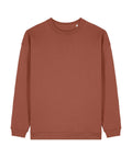 A simple long-sleeve sweatshirt in muted terracotta is laid flat on a white background, featuring a plain design without any visible logos or patterns.