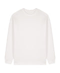 A plain, long-sleeved crew neck sweatshirt in light beige or off-white, laid flat on a white background.