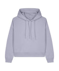 A light purple hoodie sweatshirt with a hood, drawstrings, and front pocket is displayed flat on a white background.