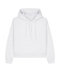 The Hoodies product is a plain white, long-sleeve hooded jumper with an adjustable drawstring and front pocket, shown against a white background.