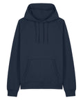 The Hoodies product is a dark blue jumper with a hood, drawstrings, long sleeves, and a front pocket, displayed flat on a white background.