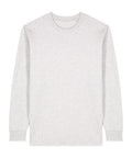 A light grey, long-sleeve crew neck T-shirt with ribbed cuffs lies flat on a white background. It features no visible logos, patterns, or buttons.