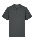 The Polos shirt is a short-sleeved, dark grey polo with a collar and a two-button placket, shown laid flat on a white background.