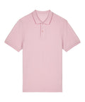 A Polo short-sleeve polo shirt in light pink, featuring a collar and two buttons, is displayed flat on a white background.
