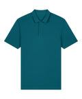 A polo short-sleeve shirt in solid teal is shown on a white background, featuring a collar and two-button placket, with no visible logos or designs.