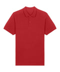 A red short-sleeve polo shirt from the Polos collection features a collar and two-button front placket, shown against a white background.