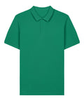 A green polo short-sleeve shirt with a collar and two-button placket, laid flat on a white background.
