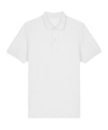 A "Polos" plain white short-sleeve polo shirt with a collar and two buttons, displayed flat on a white background.
