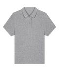 A light grey, short-sleeved polo shirt with a collar and two neck buttons is displayed on a white background.