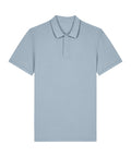 A light blue polo shirt featuring short sleeves, a collar, and two buttons on the placket, shown flat on a white background.