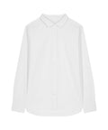 A front-facing plain white long-sleeve button-up shirt with a collar from the Shirts collection, displayed against a white background.