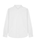 A plain white long-sleeve shirt button-up with a pointed collar, shown flat on a white background. The design is simple and classic, featuring no patterns or embellishments.