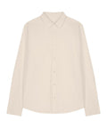 A beige long-sleeved button-up shirt with a collar from our Shirts collection, displayed flat on a white background.