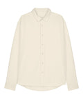 A relaxed-fit, long-sleeved, light beige button-up shirt with a collar from the Shirts collection, displayed front-side on a white background.
