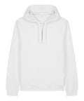 The Hoodies product is a plain white long-sleeve jumper with a front pocket and adjustable hood drawstring, shown on a white background.