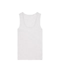 A light grey vest (T-shirt) with a scoop neckline is laid flat on a white background, featuring a plain design with no patterns or logos.