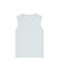 Light blue vests (T-shirt) with a sleeveless design and round neckline, laid flat on a white background. No visible patterns or logos.