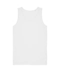 A white vest is laid flat on a white background, displaying its sleeveless front design.