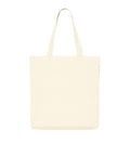 An empty, off-white canvas Bags tote with two long handles is displayed upright against a white background.