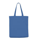 A smooth, plain blue "Bags" tote with two handles is shown empty against a white background. No designs or logos are visible.