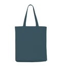 A "Bags" reusable tote in plain teal with two handles, shown empty against a white background. Fabric construction.