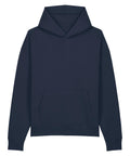 The Hoodies product is a plain navy blue hoodie with long sleeves, a front kangaroo pocket, and a hood, displayed flat on a white background.