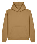 The Hoodies product is a plain brown, long-sleeve hooded sweatshirt with a front kangaroo pocket and no visible logos or designs, shown laid flat on a white background.