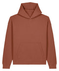 A rust-coloured Hoodies sweatshirt with a hood, long sleeves, and a front kangaroo pocket shown on a white background.