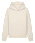 The Hoodies product features a plain off-white design with long sleeves, a front kangaroo pocket, and no visible logos or designs. It is shown laid flat on a white background.