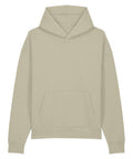 The Hoodies product is a plain, light beige hooded sweatshirt with long sleeves and a front pouch pocket. It features no visible logos or designs and is shown on a white background.