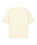 An oversized T-shirt with short sleeves in solid light cream, laid flat on a white background.