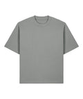 A plain grey T-shirts product with short sleeves and a crew neckline is laid flat on a white background, featuring no visible patterns, logos, or designs.