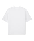 A T-shirts product in plain white with short sleeves, a crew neckline, and relaxed fit is laid flat on a white background, featuring no visible logos or designs.