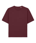 A plain maroon short-sleeve T-shirt product with a crew neck and no visible logos or designs is shown on a white background.