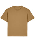 A solid brown T-shirt short-sleeved crew neck is laid flat on a white background, featuring no visible logos, designs, or patterns.