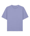 A solid light purple, short-sleeved cotton crew neck T-shirt is displayed against a white background, featuring a plain design with no visible logos or graphics.