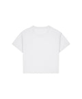 A plain white T-shirt short-sleeve tee is laid flat on a white background, displaying its front side, round neckline, and absence of any visible logos or designs.