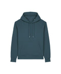 The Hoodies pullover in teal features a front pocket, long sleeves, ribbed cuffs and hem, and an adjustable drawstring hood, displayed laid flat on a white background.