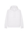The Hoodies product is a plain white hoodie featuring a front pocket, drawstring hood, and long sleeves, displayed flat on a white background.