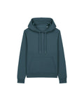 A teal hooded long-sleeve jumper with drawstrings and a front kangaroo pocket, shown flat on a white background.