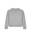 A relaxed-fit, long-sleeve light grey crew-neck sweatshirt from our Sweatshirts collection is displayed flat on a white background, featuring ribbed cuffs, hem, and neckline.