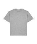 A solid light grey, short-sleeved crew neck T-shirts laid flat on a white background.