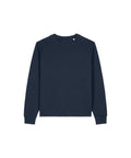 A navy blue, long-sleeved crewneck sweatshirt from Sweatshirts is laid flat on a white background.