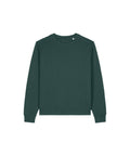 A dark green, plain long-sleeve crew neck sweatshirt is shown against a white background.