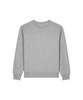 A light grey sweatshirts crew neck with long sleeves, ribbed cuffs and hem, displayed flat on a white background.
