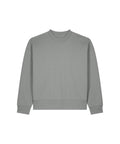 The Sweatshirts product is a plain, long-sleeved light grey crew neck laid flat on a white background. It features a simple design with ribbed cuffs, hem, and neckline.