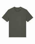 The SX701 by Stanley/Stella is showcased on a white background. This plain olive green T-shirt features short sleeves and a crew neckline, offering a simple and casual look.