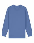 SX704 by Stanley/Stella: A blue crewneck sweatshirt with long sleeves and ribbed cuffs, set against a white background.
