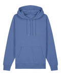 The SX705, a plain blue hoodie designed by Stanley/Stella, features a front pocket and drawstring hood, shown against a white background.