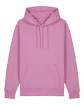 The SX705 by Stanley/Stella is a plain pink hoodie featuring a front pocket and drawstring hood, displayed against a white background.